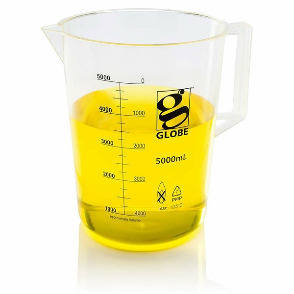 Globe Scientific 5000mL Beaker with Handle, Diamond Essentials, Low Form, Printed Graduations, PMP 3656-5M